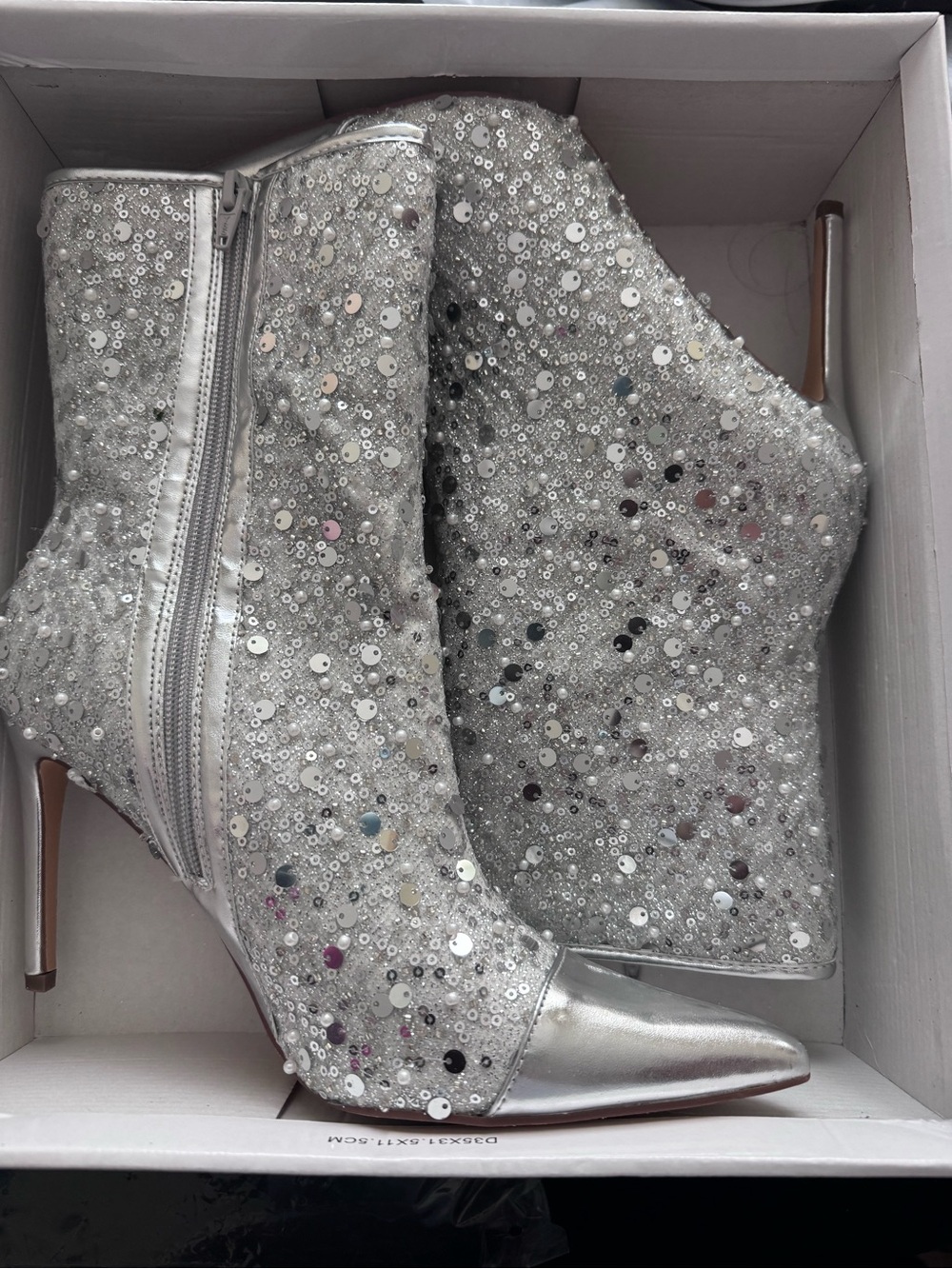 It’s Fashion Brand, Silver Sequin Pointed Toe Stiletto Ankle Boots